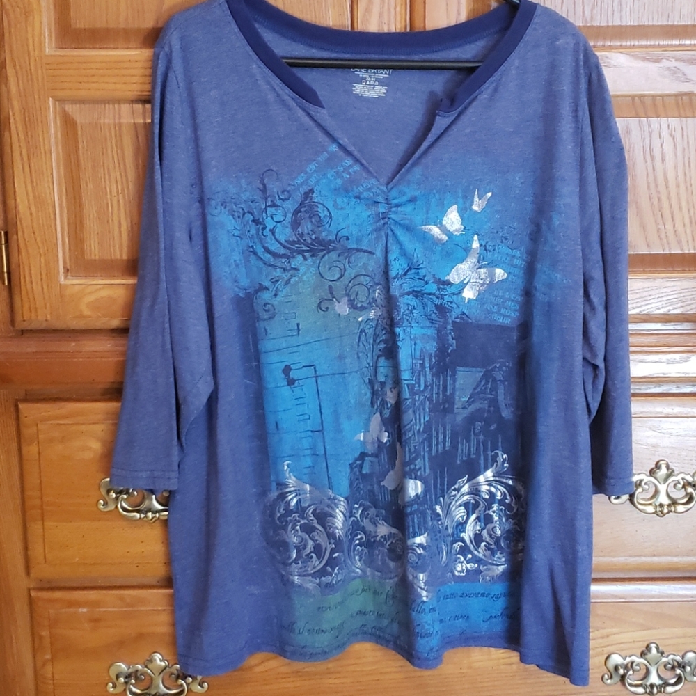 Lane Bryant Navy Blue Graphic Long-Sleeve Tee